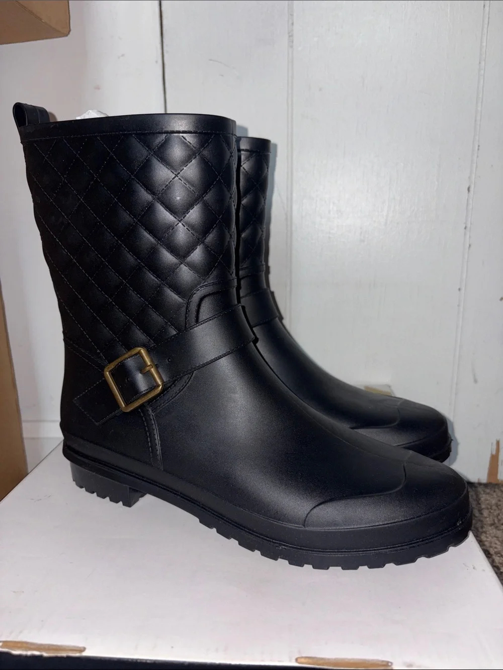 Capelli New York Women’s Black Quilted Mid-Calf Rain Boots size 11